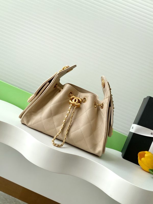 Retro gold coin button drawstring bucket bag - Image 6