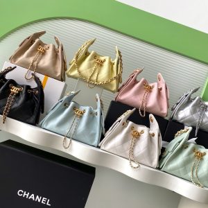 Retro gold coin button drawstring bucket bag